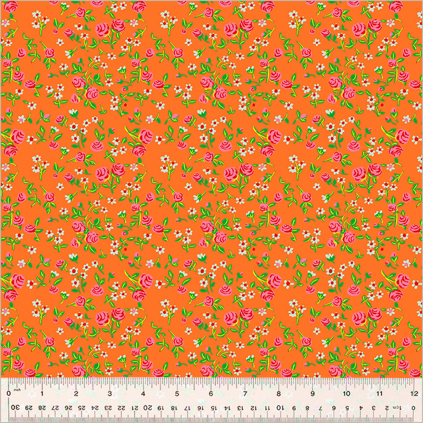 Heather Ross By Hand - Flowerbed in tangerine END OF BOLT