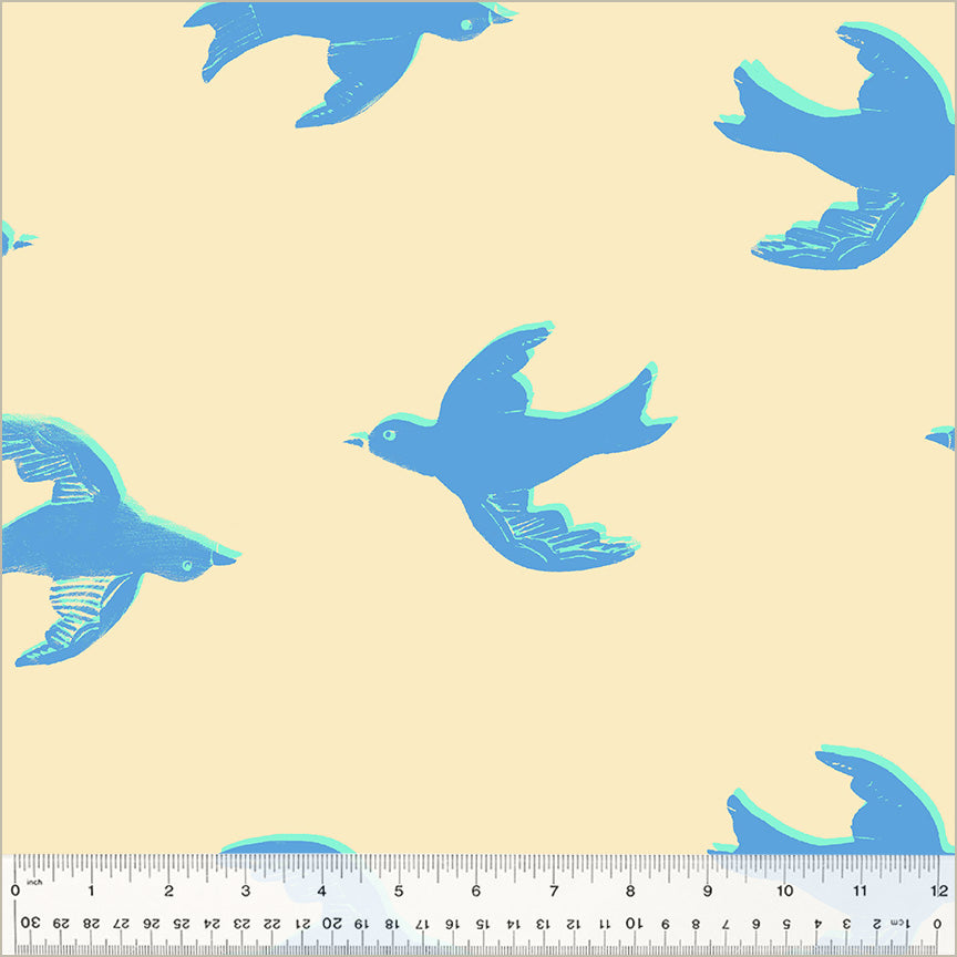 Heather Ross Meadow -   Bluebird 108" wideback in ivory