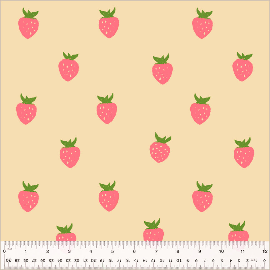 Heather Ross Meadow -   Berry 108" wideback in ecru