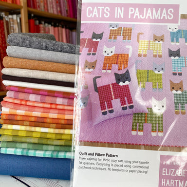Cats in Pyjamas quilt kit in denim blue