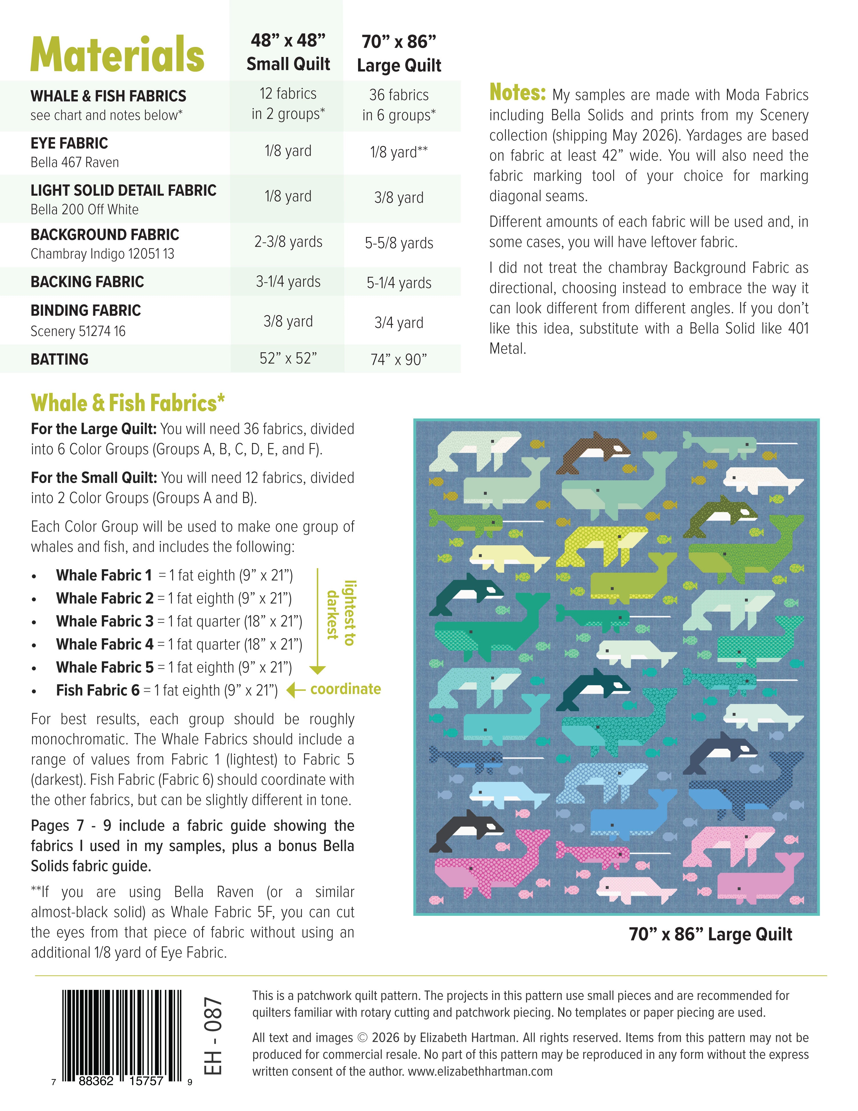 Elizabeth Hartman Whale Watching Quilt Pattern PRESALE