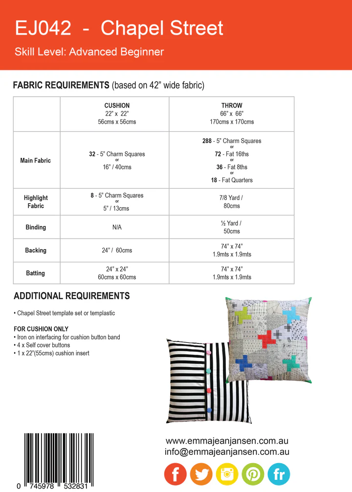 Emma Jean Janson - Chapel St Quilt pattern & template set