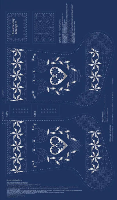 Sashiko Christmas Stocking in navy metallic