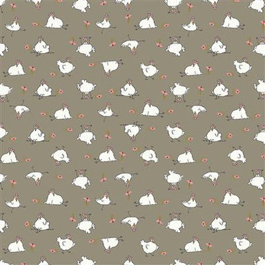 Cluck Cluck Bloom - Chickens in taupe