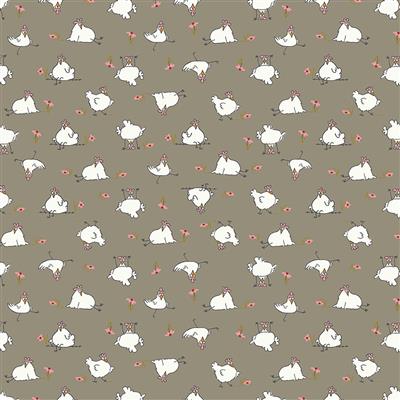 Cluck Cluck Bloom - Chickens in taupe