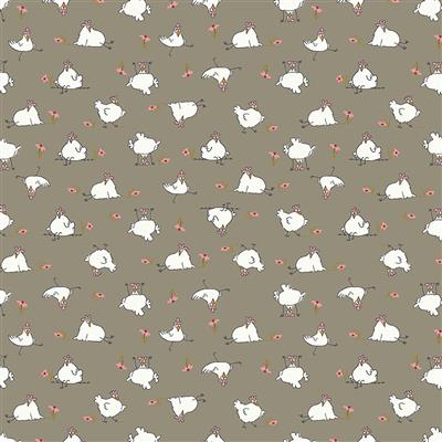 Cluck Cluck Bloom - Chickens in taupe