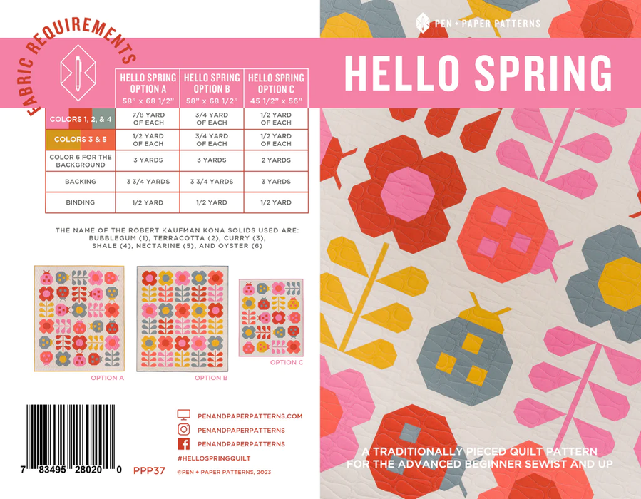 Pen + Paper Patterns Hello Spring  - Cover Quilt kit