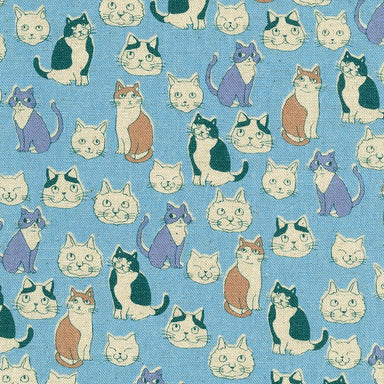 Sevenberry Canvas- Cotton Flax canvas - Cats in blue