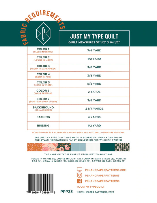 Pen + Paper Patterns - Just My Type quilt pattern