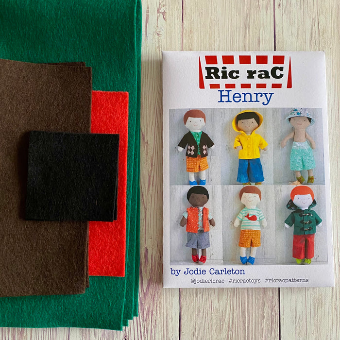 Ric Rac - Henry doll pattern & felt starter kit in green